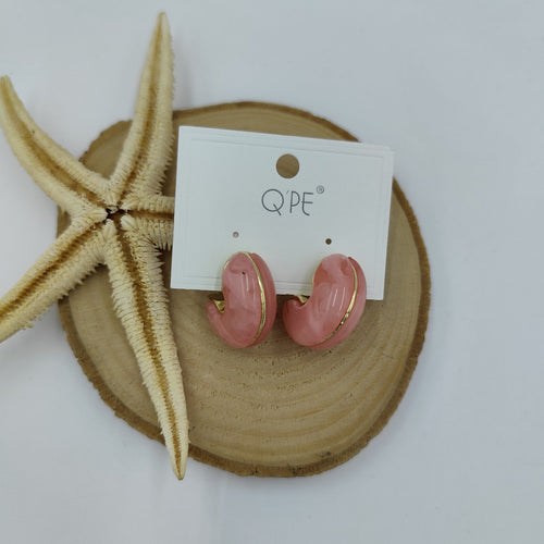 Pembe Ve Gold Detaylı Küçük Halka Küpe