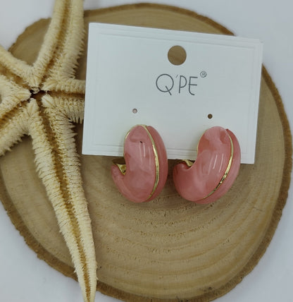 Pembe Ve Gold Detaylı Küçük Halka Küpe