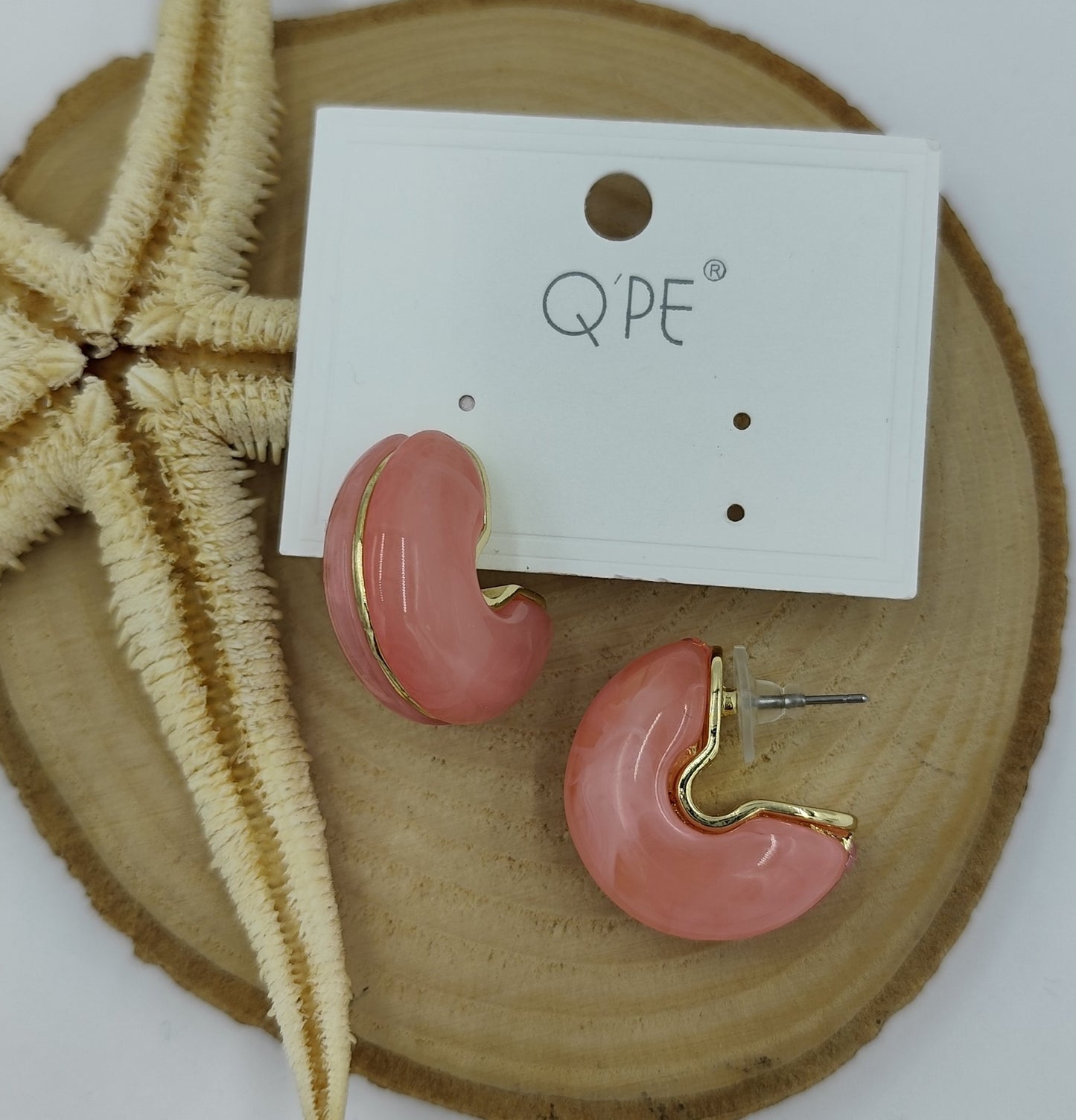 Pembe Ve Gold Detaylı Küçük Halka Küpe