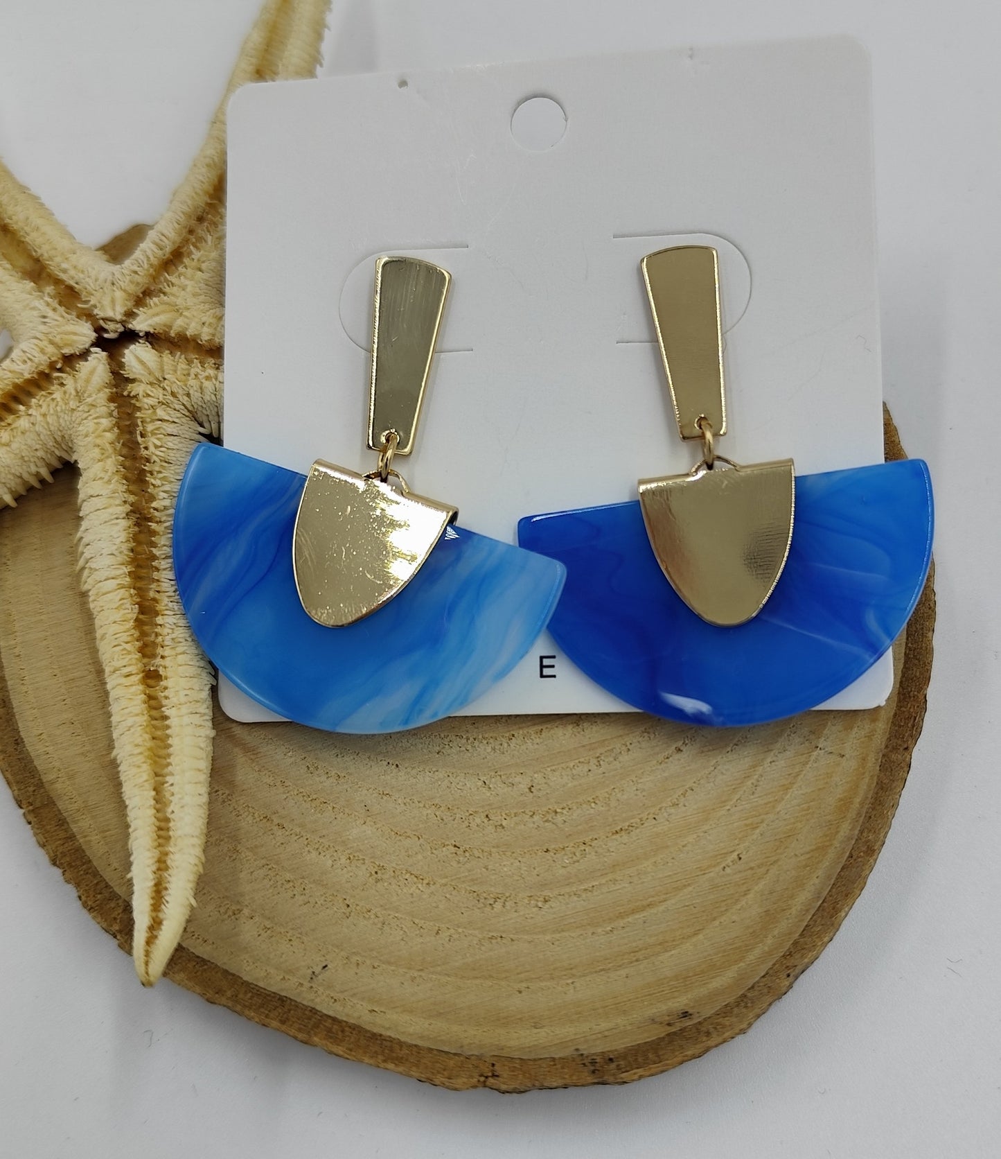Mavi ve Gold Detaylı Küpe