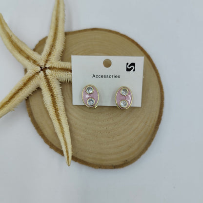 Taş Detaylı Pembe Küçük Küpe