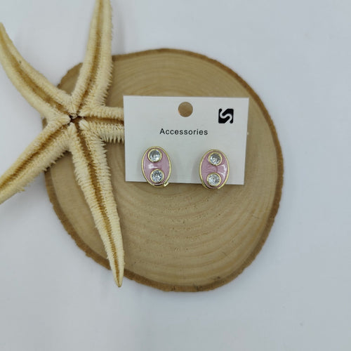 Taş Detaylı Pembe Küçük Küpe