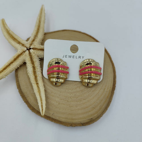 Pembe Şeritli Gold Küpe