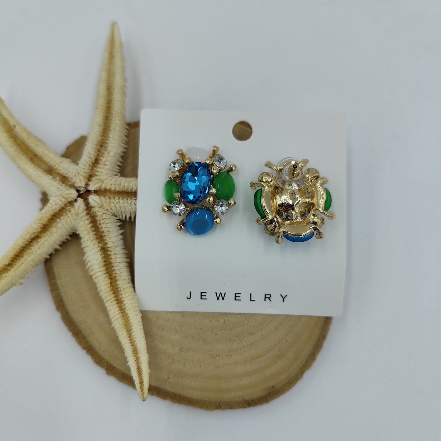 Renkli Taş Detaylı Gold Küpe
