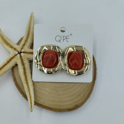 Kahverengi ve Gold Detaylı Yuvarlak Küpe