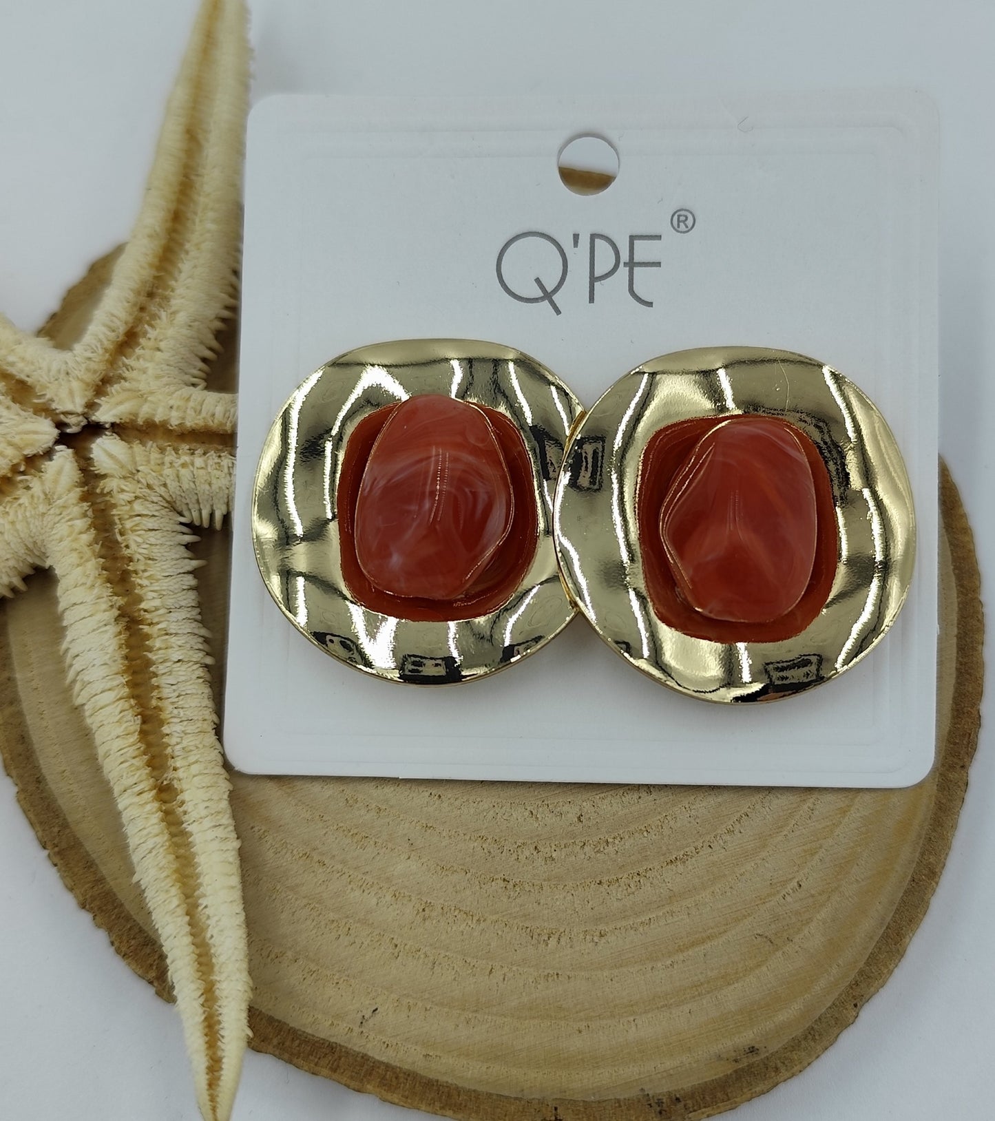 Kahverengi ve Gold Detaylı Yuvarlak Küpe
