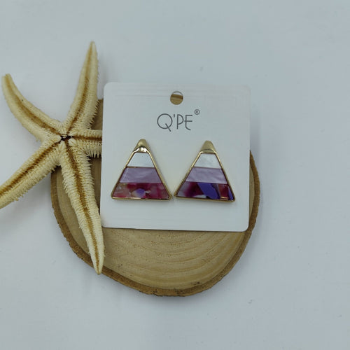 Mor ve Gold Detaylı Üçgen Küpe