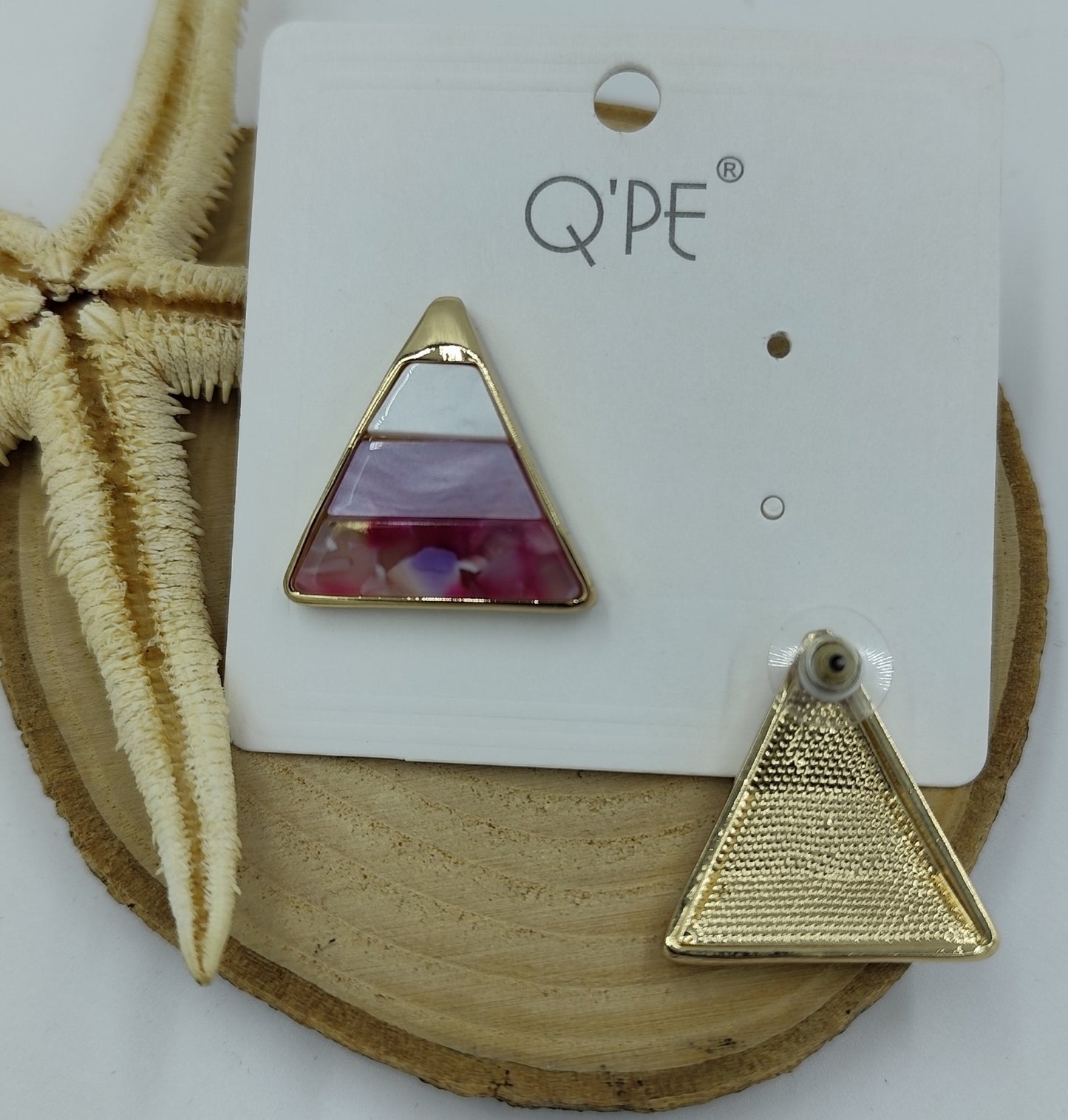 Mor ve Gold Detaylı Üçgen Küpe