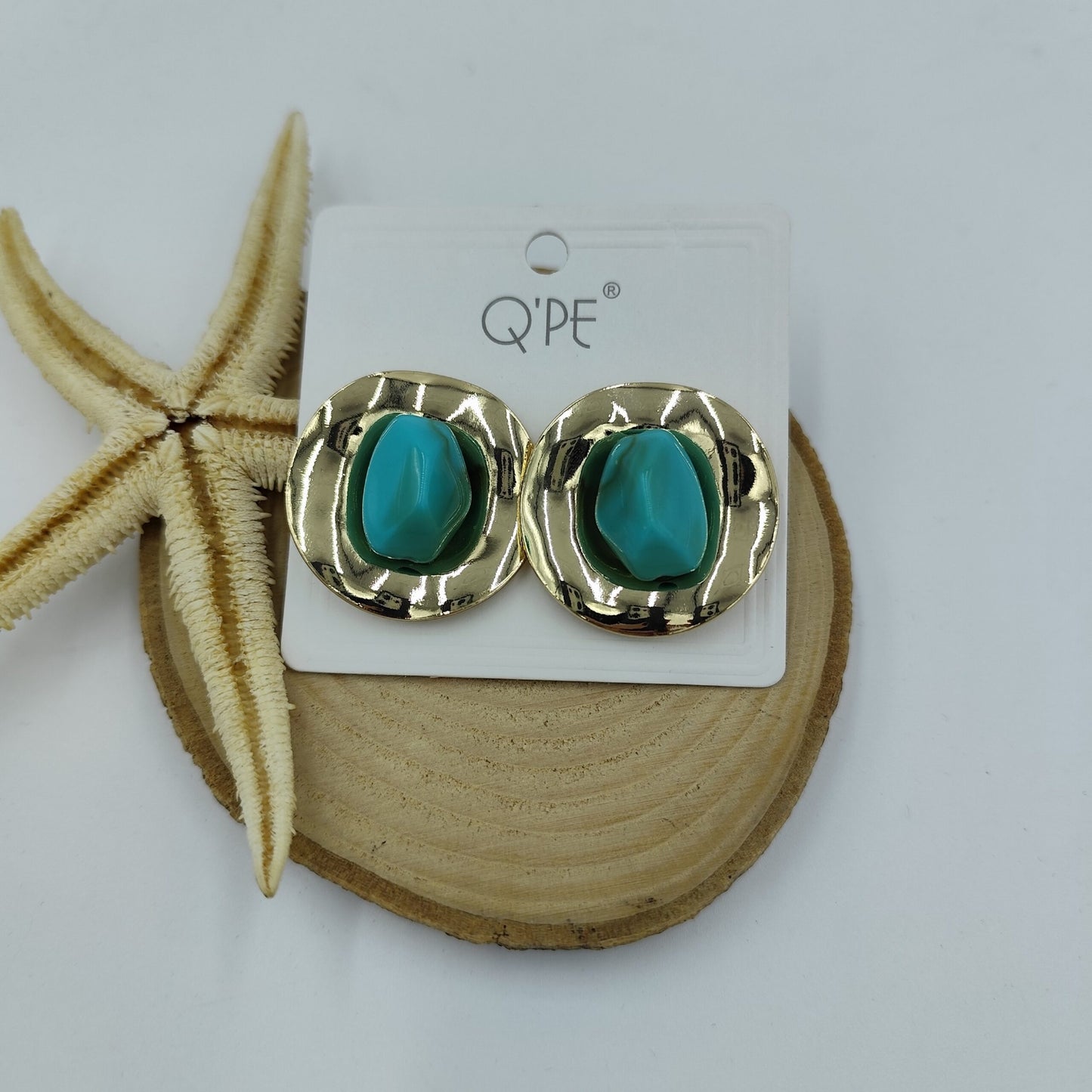 Yeşil Yuvarlak Gold Küpe