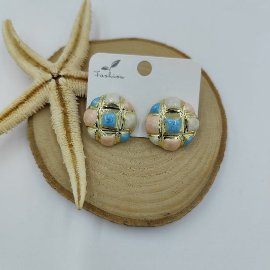 Renkli Gold Yuvarlak Küpe
