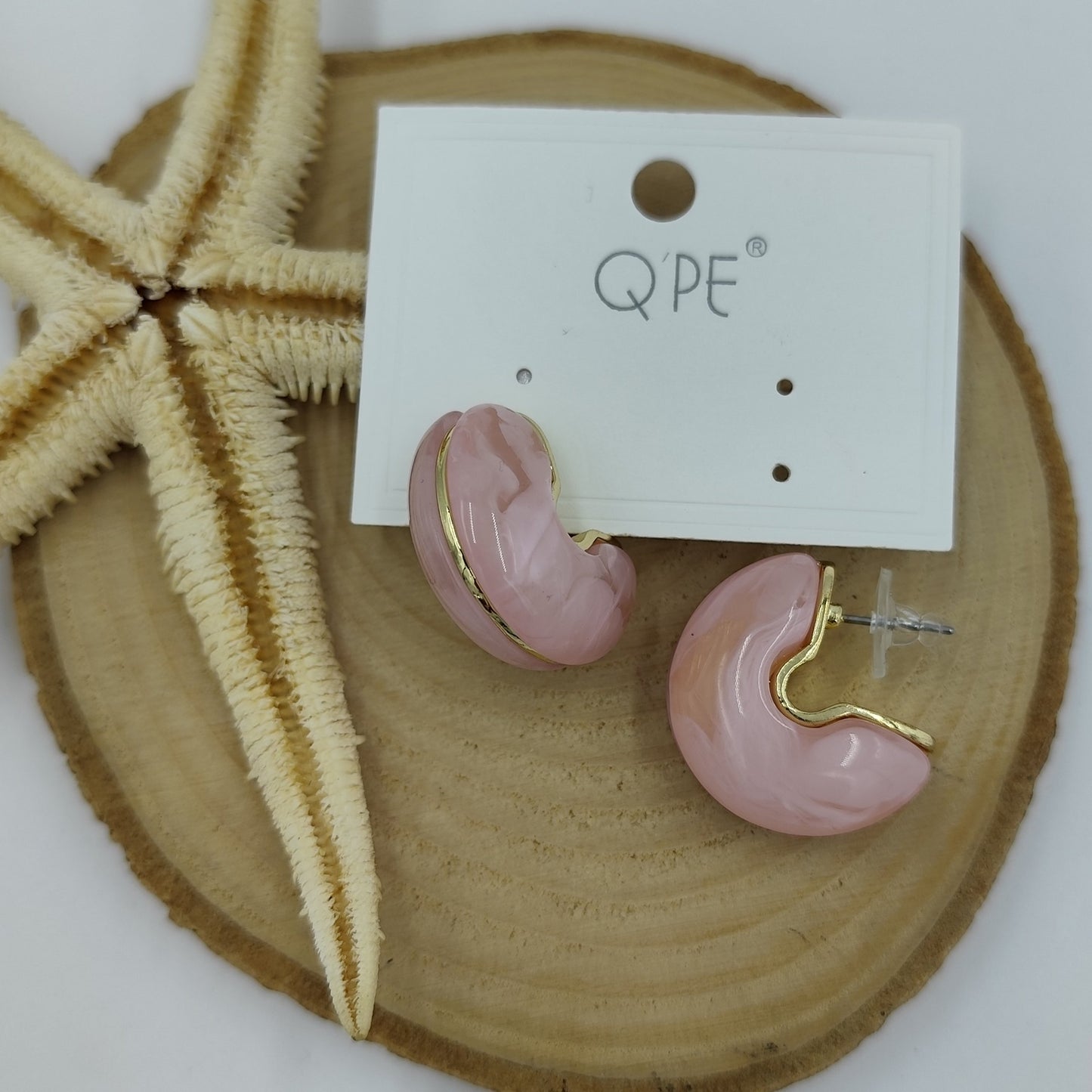 Gold Detaylı Pembe Küçük Halka Küpe