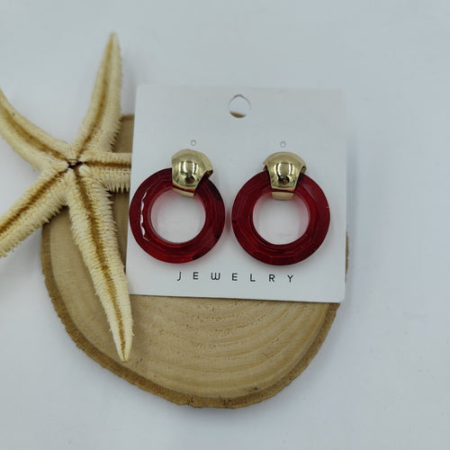 Kırmızı ve Gold Detaylı Küpe