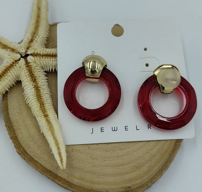 Kırmızı ve Gold Detaylı Küpe