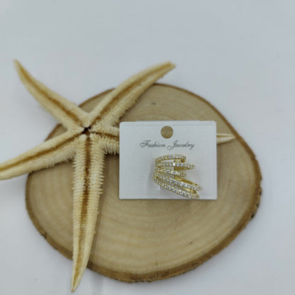 Taş Detaylı Çoklu Görünümlü Gold Kıkırdak Küpe