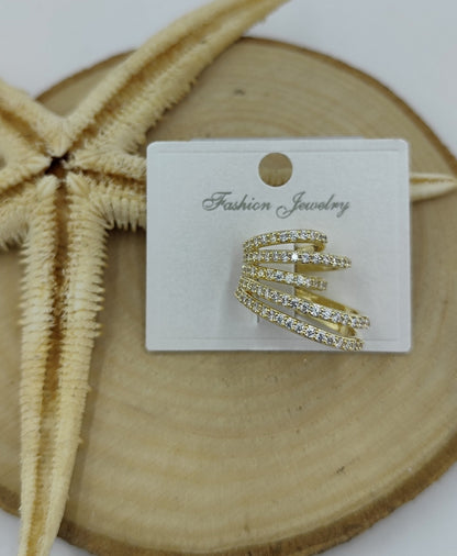 Taş Detaylı Çoklu Görünümlü Gold Kıkırdak Küpe