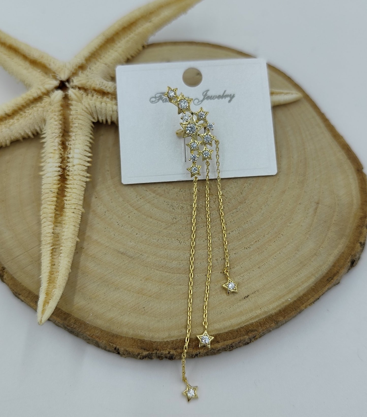 Taş Detaylı Gold Yıldız Kıkırdak Küpe
