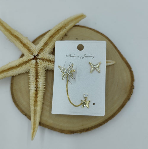 Taş Detaylı Kelebek Gold Kıkırdak Küpe