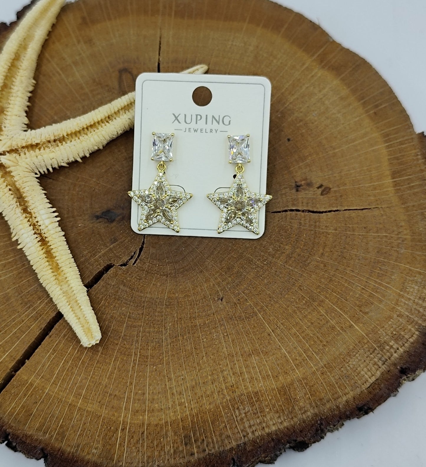 14 K Taş Detaylı Yıldız Küpe