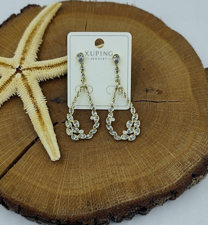 14 K Taş Detaylı Sallantılı Küpe