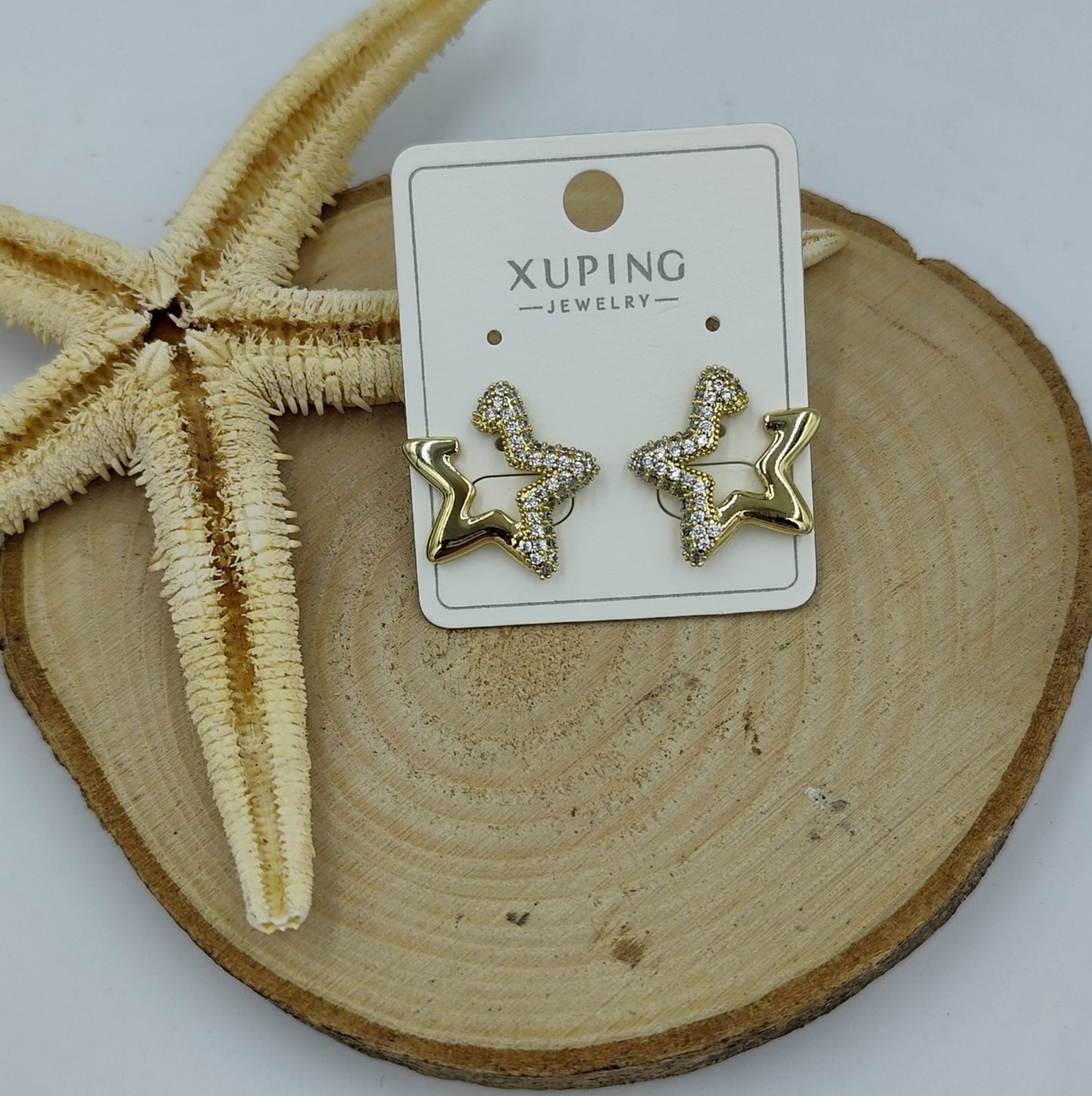 14 K Taş Detaylı Yıldız Küpe