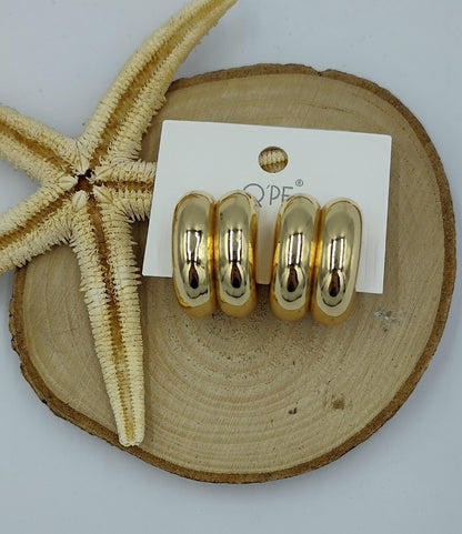 Gold Renkte Çift Görünümlü Halka Küpe