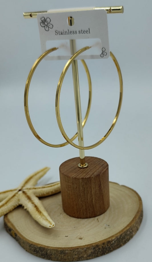 Gold Renkte Çelik Köşeli Halka Küpe(Büyük Boy)