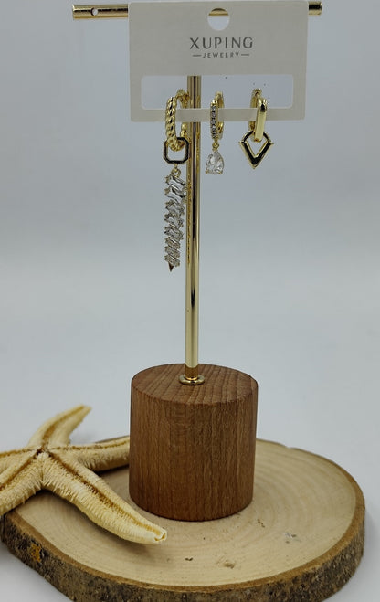 14 K Taş Detaylı 3'lü Küpe