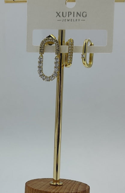 14 K Taş Detaylı 3'lü Küpe