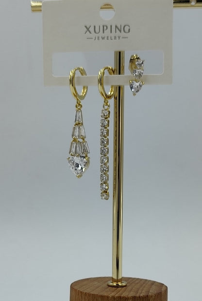 14 K Taş Detaylı 3'lü Küpe