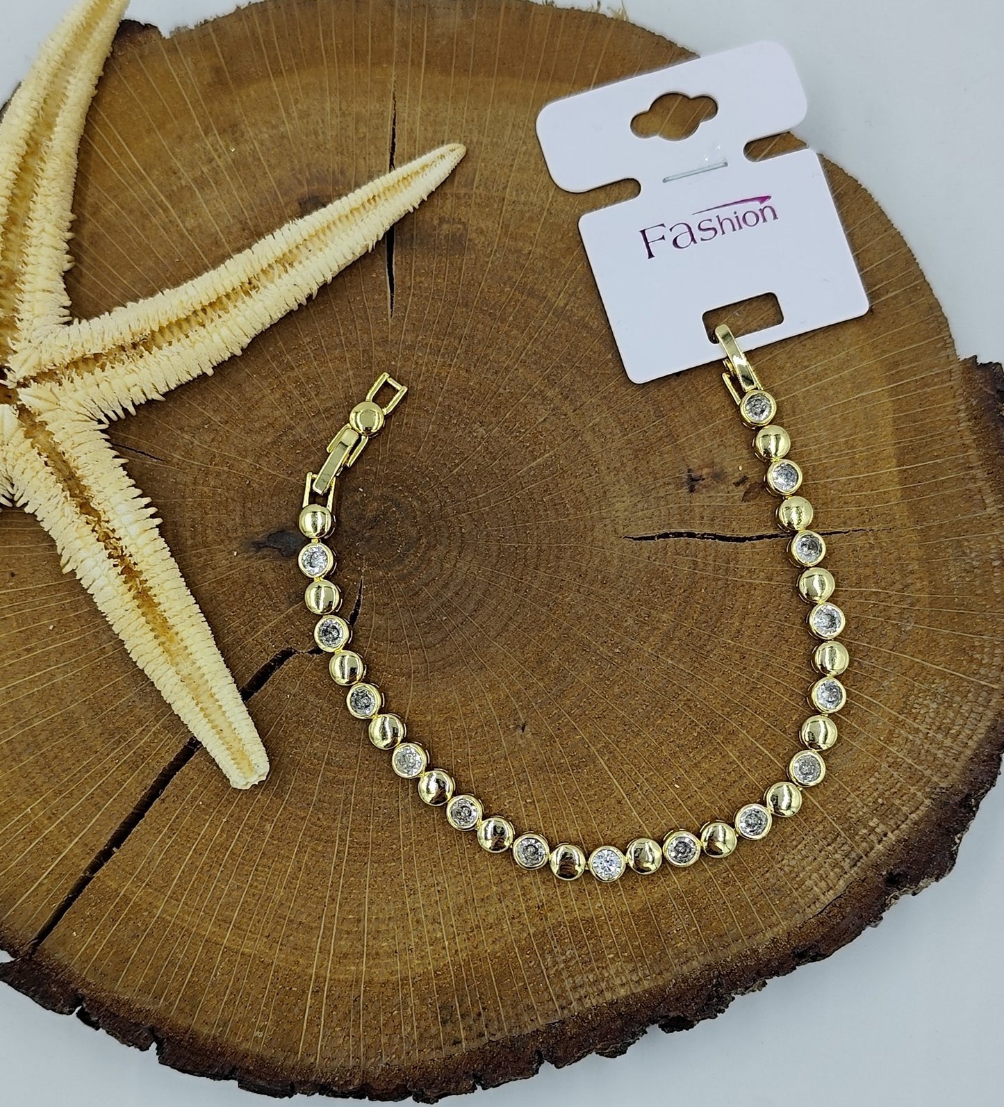 Yarısı Taşlı Yarısı Sade Yuvarlak Gold Bileklik