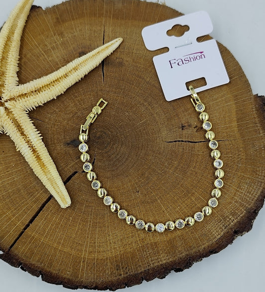 Yarısı Taşlı Yarısı Sade Yuvarlak Gold Bileklik