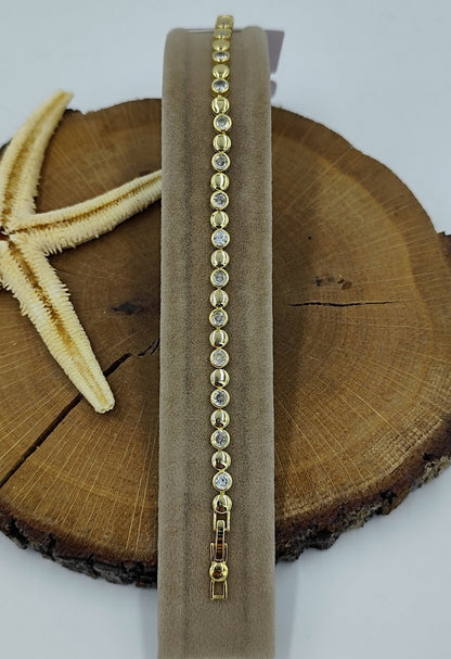 Yarısı Taşlı Yarısı Sade Yuvarlak Gold Bileklik