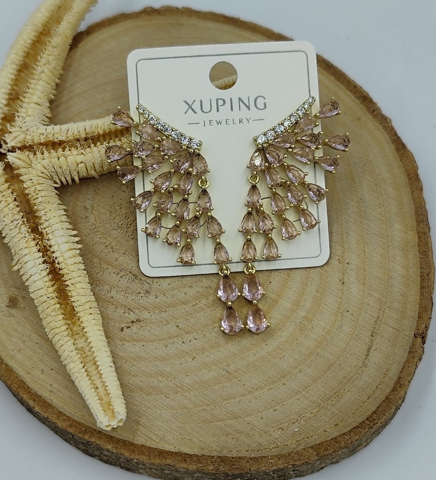 14 K Pembe Taşlı Sallantılı Küpe