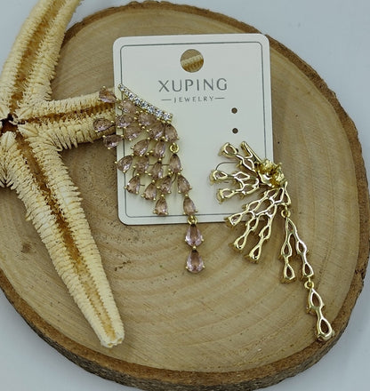14 K Pembe Taşlı Sallantılı Küpe