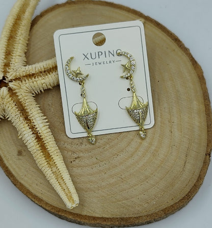 14 K Taş Detaylı Ay Yıldız Figürlü Küpe