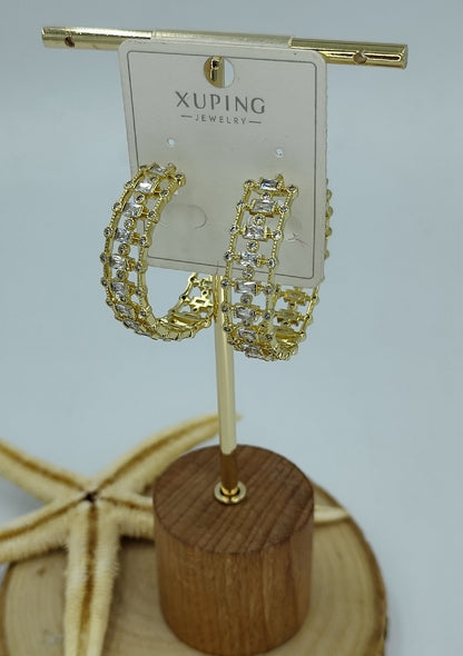 14 K Taş Detaylı Halka Küpe