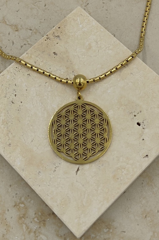 Yaşam Çiçeği Çelik Kolye Gold
