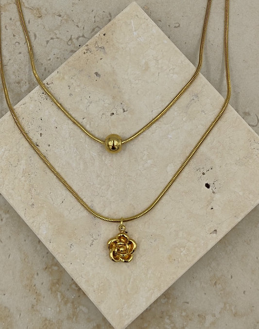 2'li Çiçek Çelik Kolye Gold