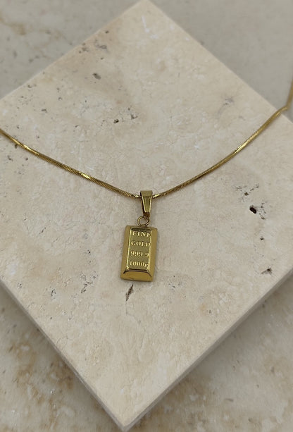 Altın Külçesi Uçlu Çelik Kolye Gold