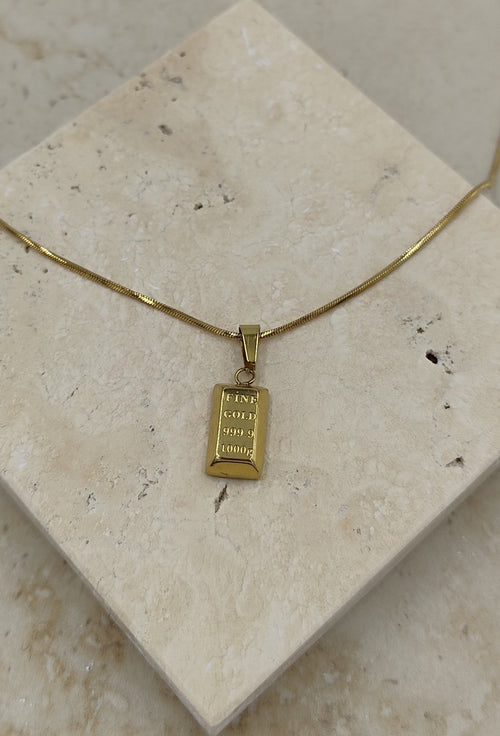 Altın Külçesi Uçlu Çelik Kolye Gold