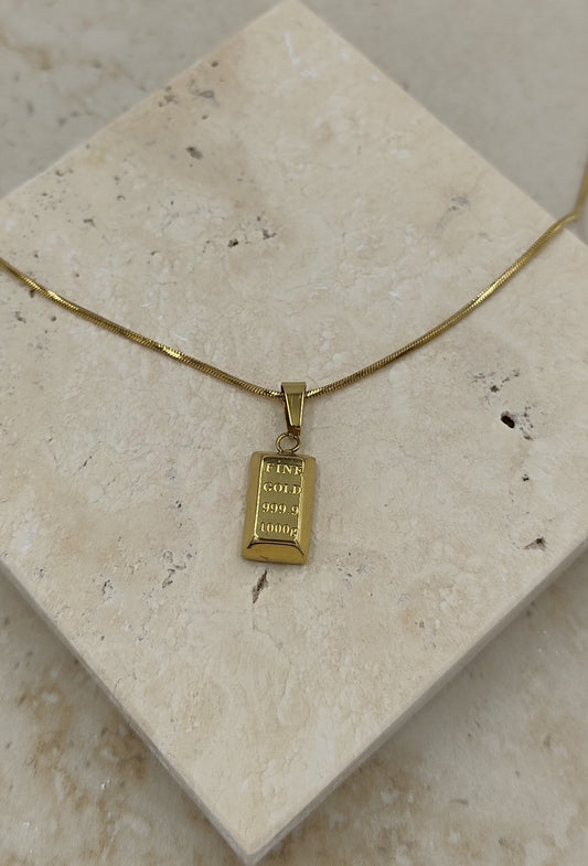 Altın Külçesi Uçlu Çelik Kolye Gold