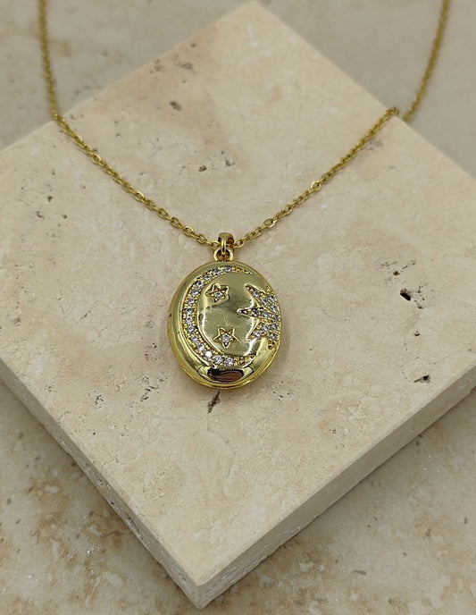 Taş Detaylı Açılabilir Çelik Kolye Gold