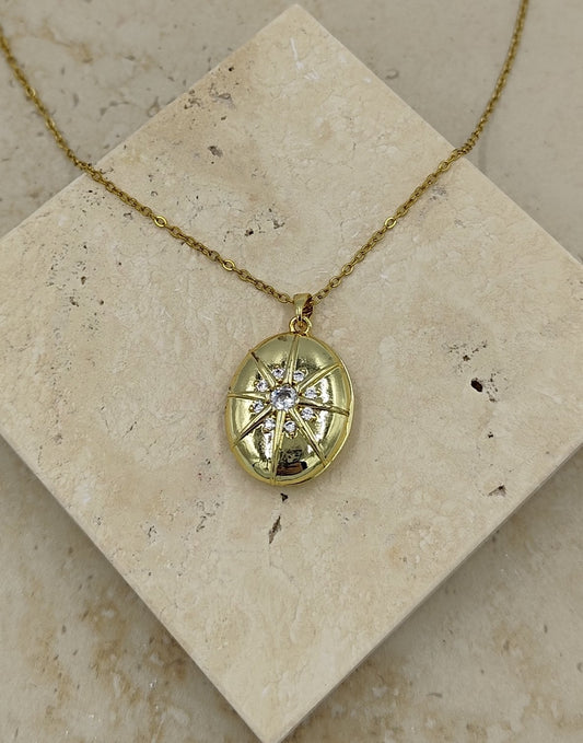 Taş Detaylı Açılabilir Çelik Kolye Gold