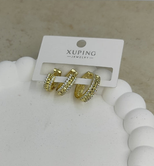 14 K Taş Detaylı 3'lü Küçük Halka Küpe