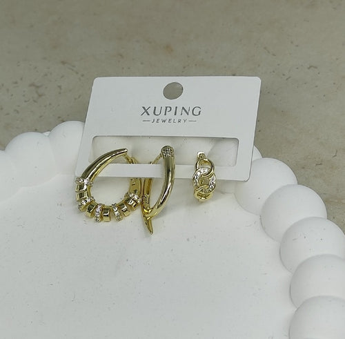 14 K Taş Detaylı 3'lü Küpe