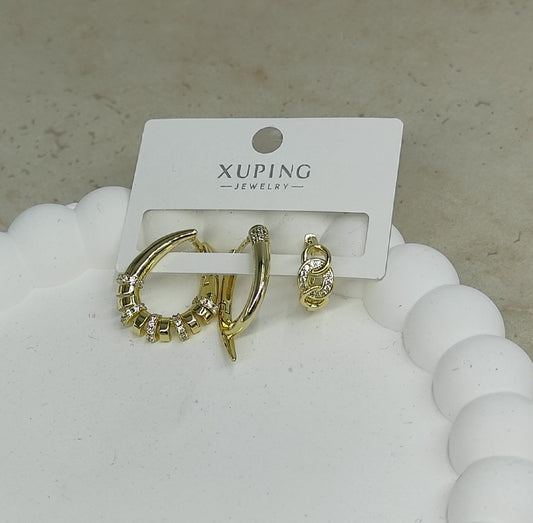 14 K Taş Detaylı 3'lü Küpe