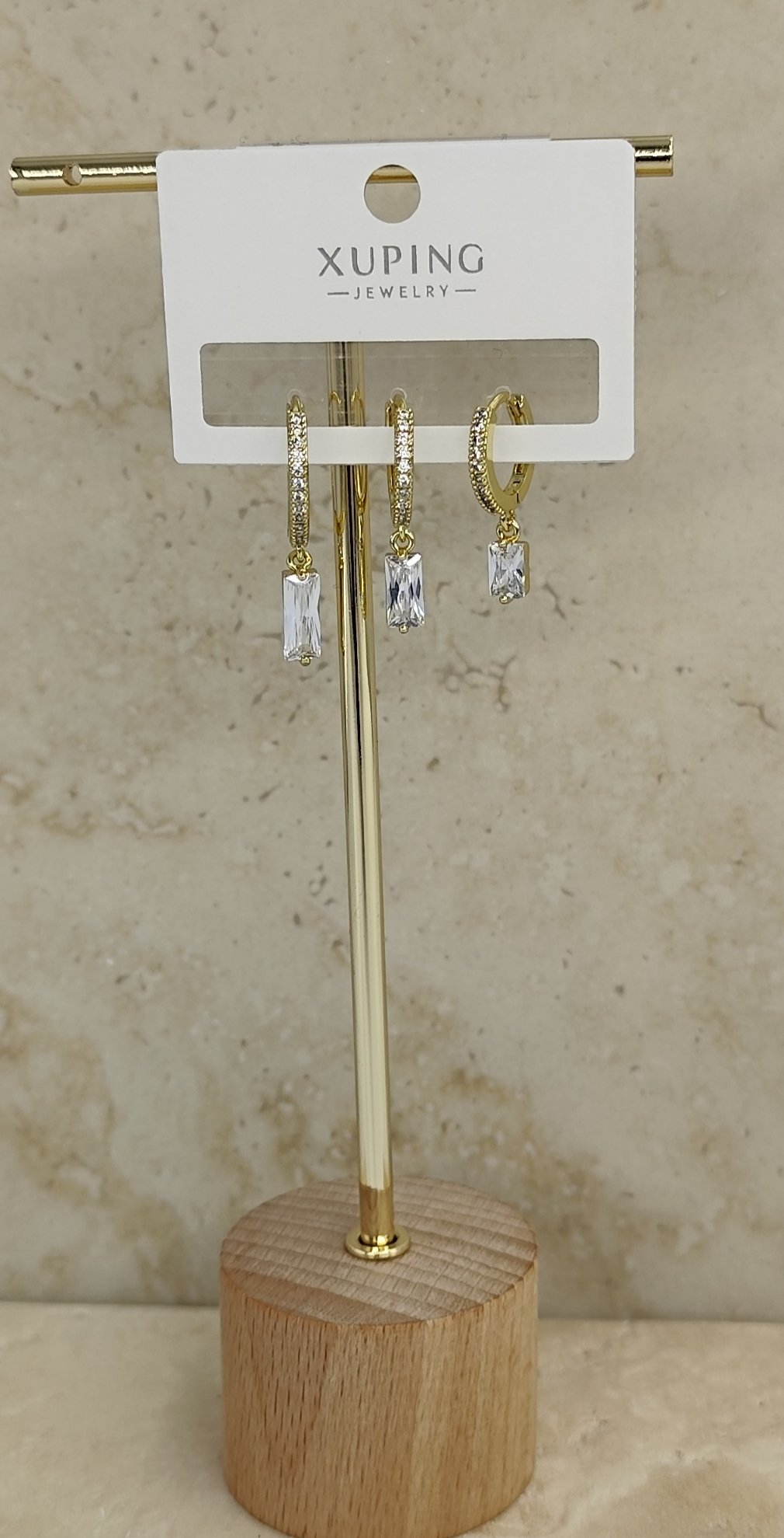14 K Tek Taş Detaylı 3'lü Küpe
