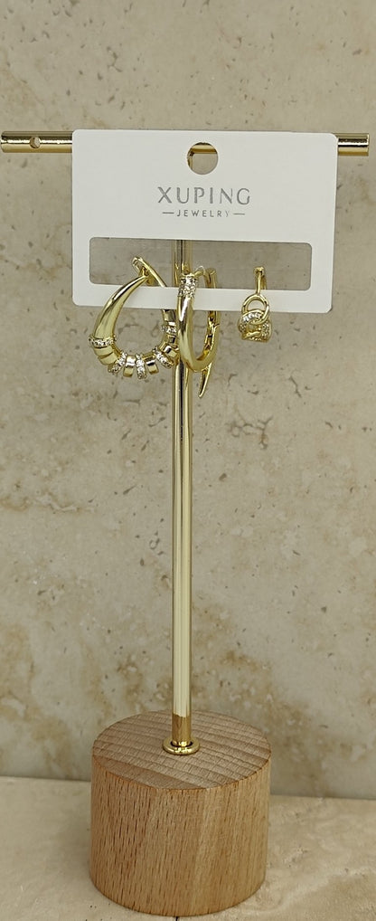 14 K Taş Detaylı 3'lü Küpe