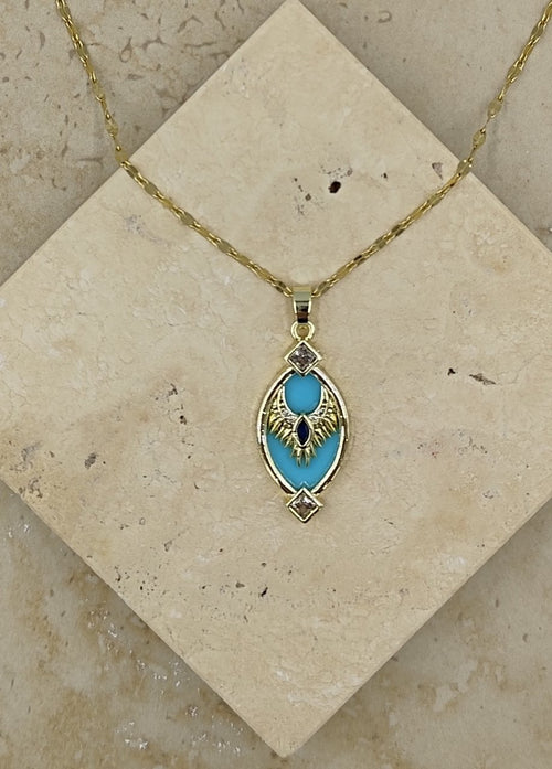 Kuş Figürlü Çelik Kolye Gold
