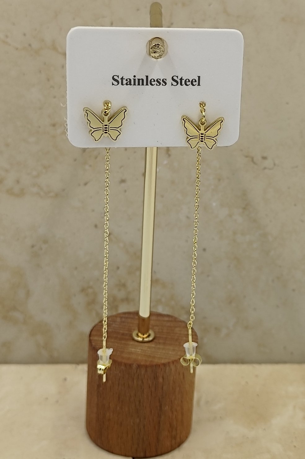 Gold Sallantılı Kelebek Çelik Küpe